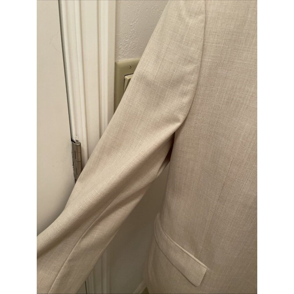 CHAPS 48R Basket weave Cream Sport Coat Poly Viscose Men Blazer 2 Button Jacket - Picture 4 of 16